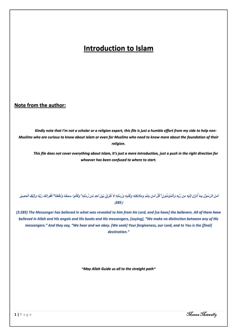 Introduction to Islam Menna Metwally